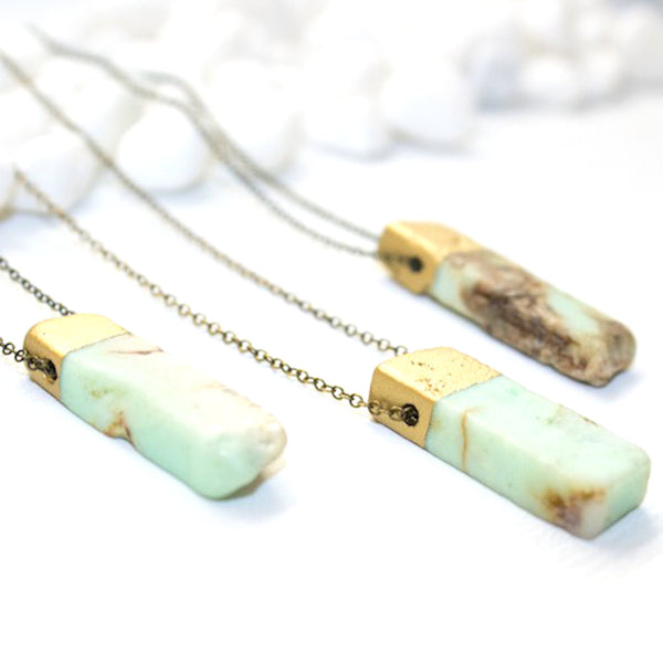 Gold Dipped Chrysoprase Necklace - Natural Gemstone Jewelry