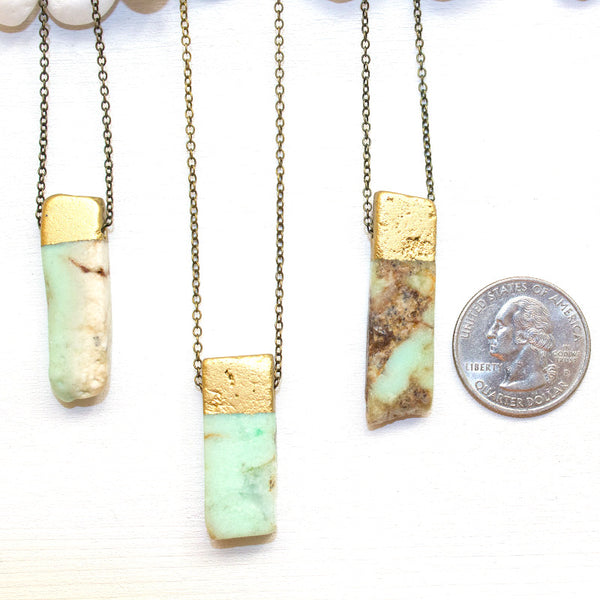 Gold Dipped Chrysoprase Necklace - Natural Gemstone Jewelry