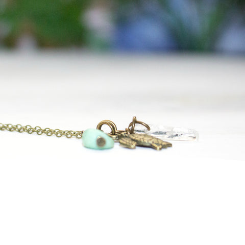 Chrysoprase, Crystal and Turtle Drop Necklace - Coastal Collection