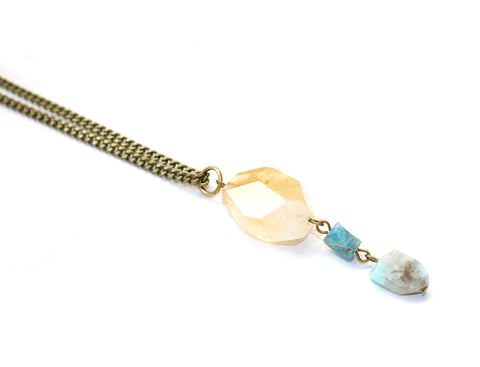 Citrine, Amazonite, and Apatite Drop Necklace - Natural Gemstone Jewelry