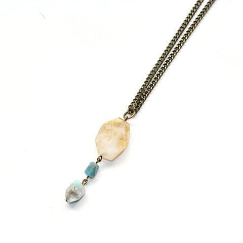 Citrine, Amazonite, and Apatite Drop Necklace - Natural Gemstone Jewelry