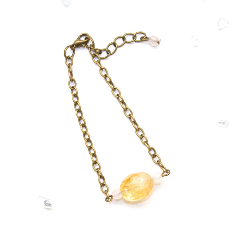 Citrine and Rose Quartz Bracelet - Natural Gemstone Jewelry