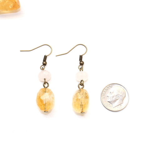 Citrine and Rose Quartz Earrings - Natural Gemstone Jewelry