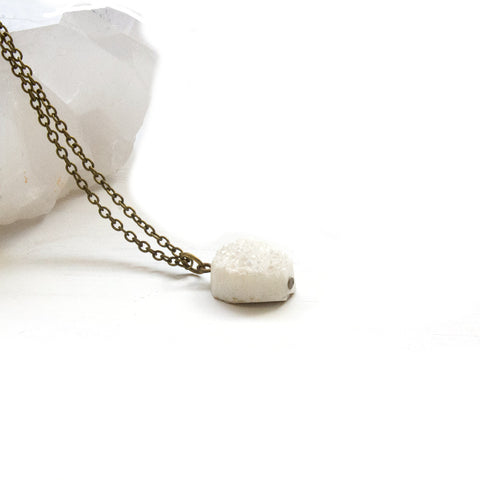 Crystal Quartz Druzy Necklace - Raw Crystal Jewelry