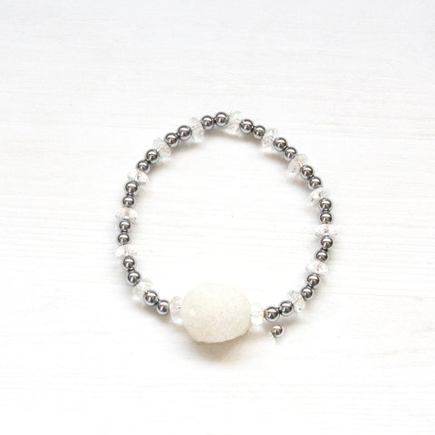 Crystal Quartz Druzy Stretch Bracelet - Natural Gemstone Jewelry
