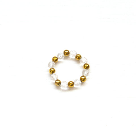 Crystal Quartz and Gold Hematite Ring - Natural Gemstone Jewelry