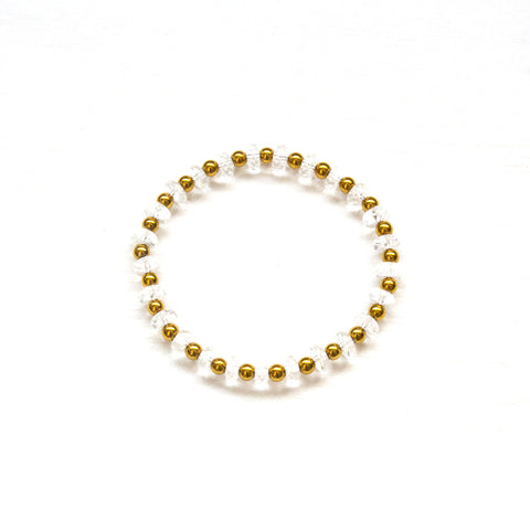 Crystal Quartz and Gold Hematite Stretch Bracelet - Natural Gemstone Jewelry