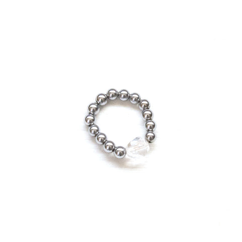 Crystal Quartz and Silver Hematite Ring - Natural Gemstone Jewelry