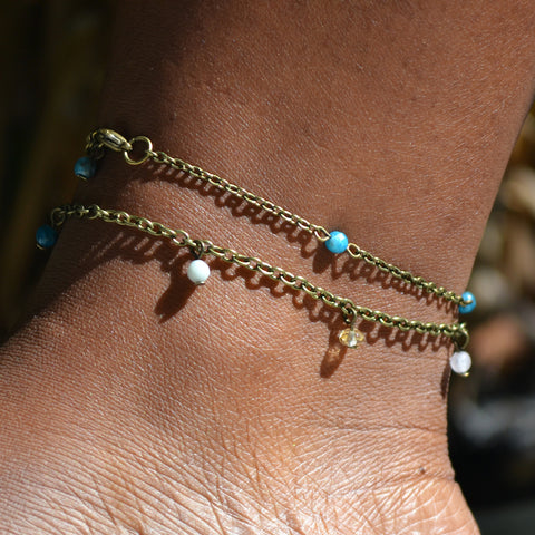 Dainty Beaded Apatite Anklet - Raw Crystal Jewelry