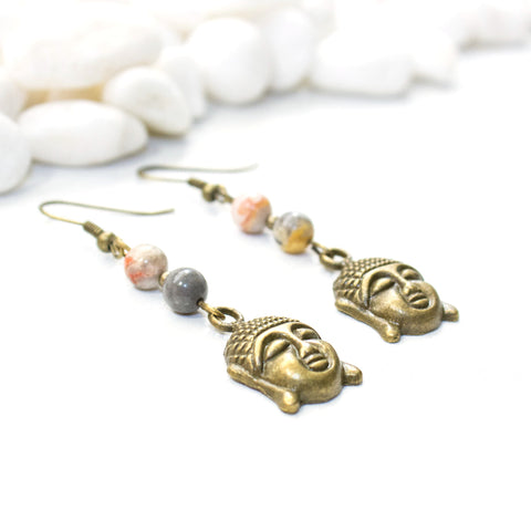 Dainty Buddha and Agate Earrings - Spiritual Boho Jewelry