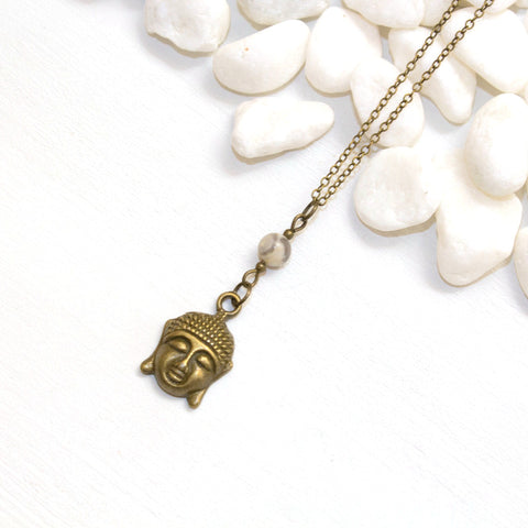 Dainty Buddha and Agate Necklace - Spiritual Boho Jewelry