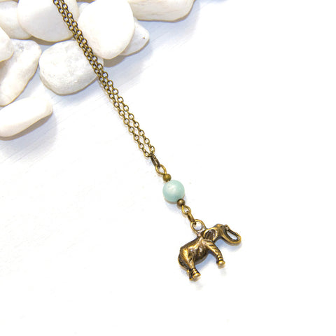 Dainty Elephant and Amazonite Necklace - Spiritual Boho Jewelry