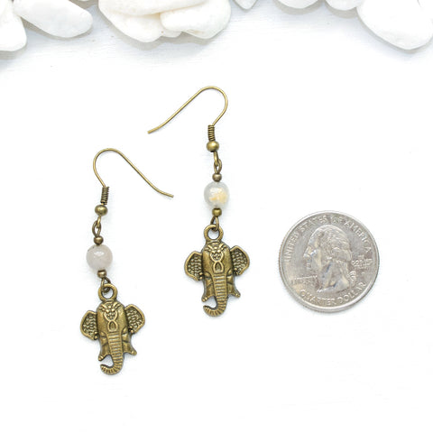 Dainty Ganesha and Moonstone Earrings - Spiritual Boho Jewelry