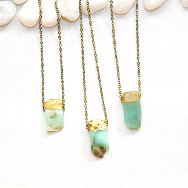 Dainty Gold Dipped Chrysoprase Necklace - Natural Gemstone Jewelry