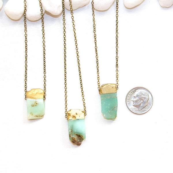Dainty Gold Dipped Chrysoprase Necklace - Natural Gemstone Jewelry