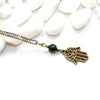 Dainty Hamsa and Agate Necklace - Spiritual Boho Jewelry