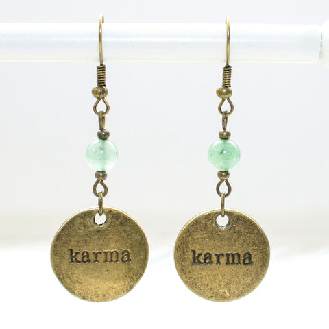 Dainty Karma and Green Aventurine Earrings - Spiritual Boho Jewelry