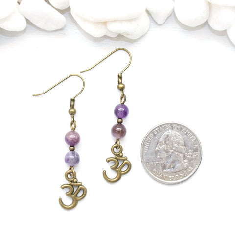 Dainty OM and Amethyst Earrings - Spiritual Boho Jewelry