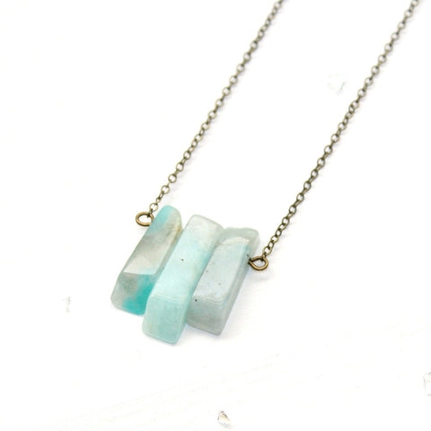 Dainty Tri Amazonite Necklace - Natural Gemstone Jewelry