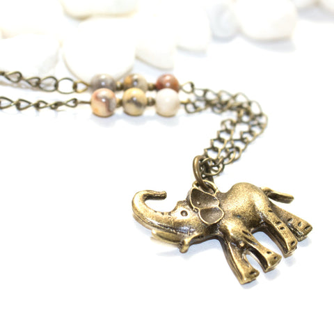 Elephant and Agate Necklace - Spiritual Boho Jewelry