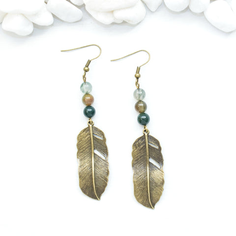 Feather and Agate Earrings - Southwestern Boho Jewelry