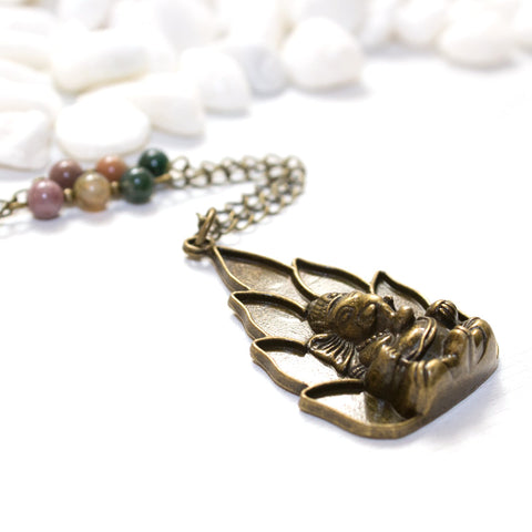Ganesha and Agate Necklace - Spiritual Boho Jewelry