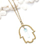 Hamsa Necklace with Aqua Aura Quartz - Spiritual Jewelry