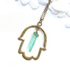 Hamsa Necklace with Green Aura Quartz - Spiritual Jewelry