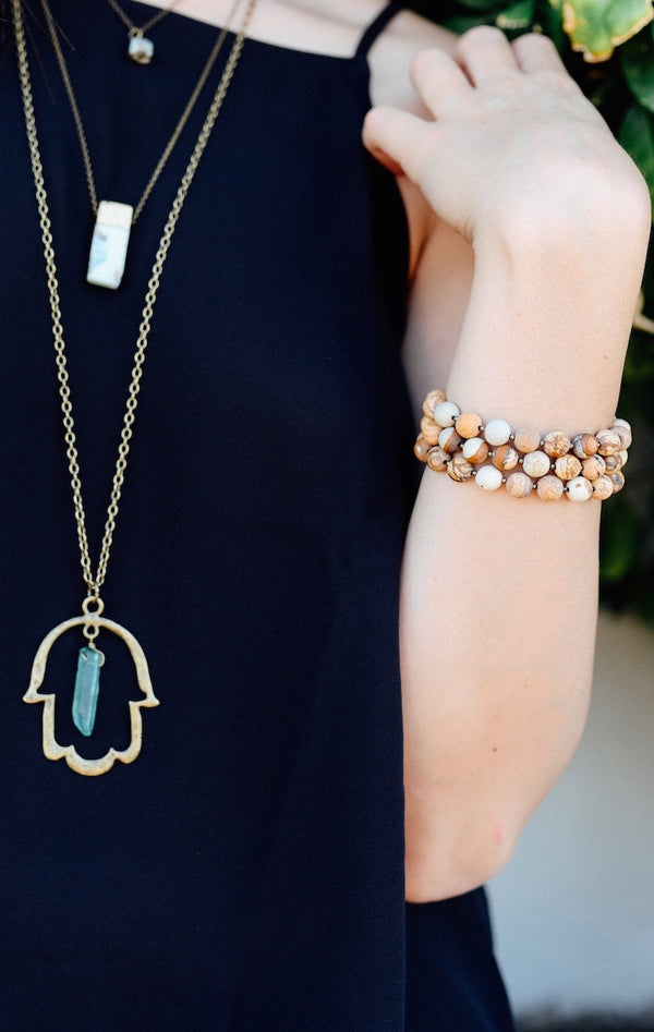 Hamsa Necklace with Green Aura Quartz - Spiritual Jewelry
