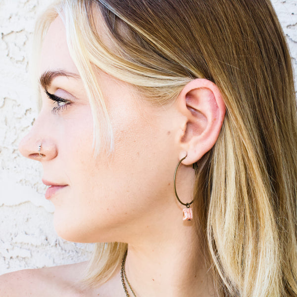 Tiny Raw Rhodochrosite Hoop Earrings - Coastal Collection