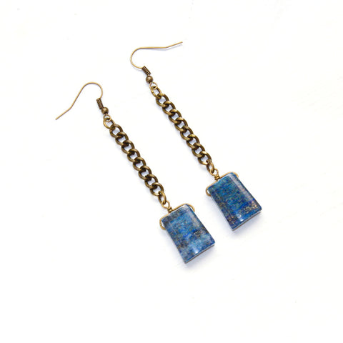 Lapis Lazuli Chain Earrings - Natural Gemstone Jewelry