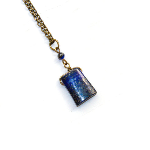 Lapis Lazuli Geometric Drop Necklace - Natural Gemstone Jewelry