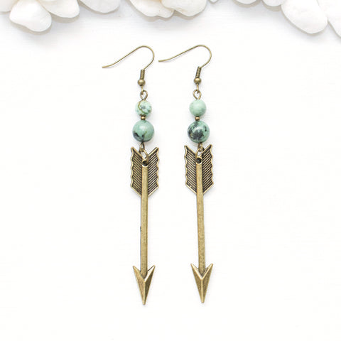 Large Arrow and Turquoise Earrings - Southwestern Jewelry