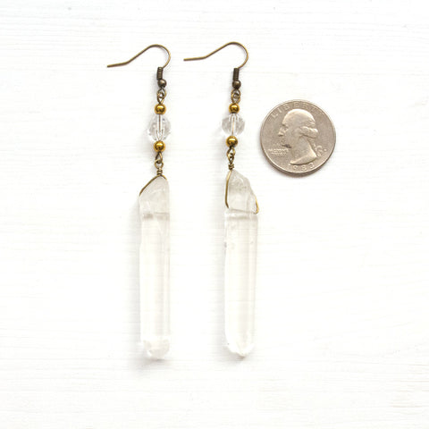 Long Crystal Quartz Point Earrings - Natural Gemstone Jewelry