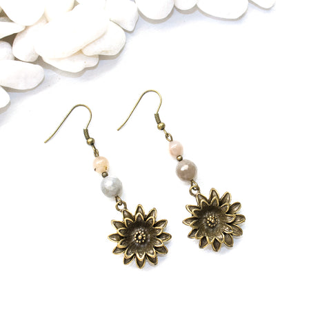 Lotus and Moonstone Earrings - Spiritual Boho Jewelry