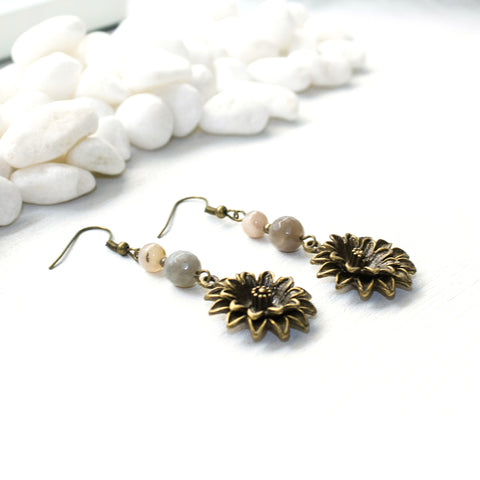 Lotus and Moonstone Earrings - Spiritual Boho Jewelry
