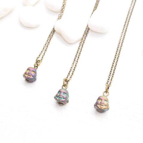 Mini Rainbow Buddha Necklace - Natural Gemstone and Raw Crystal Jewelry