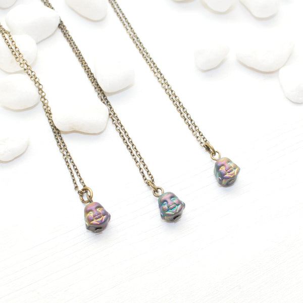 Mini Rainbow Buddha Necklace - Natural Gemstone and Raw Crystal Jewelry