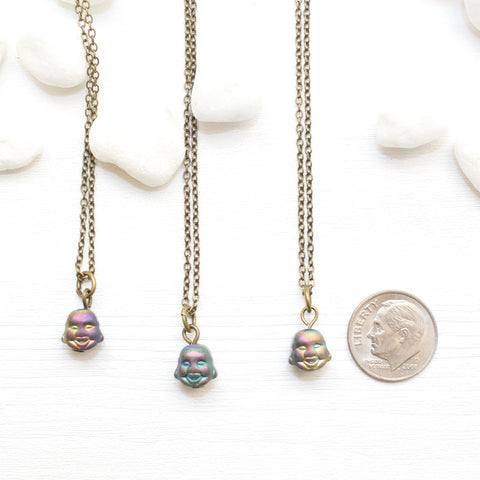 Mini Rainbow Buddha Necklace - Natural Gemstone and Raw Crystal Jewelry