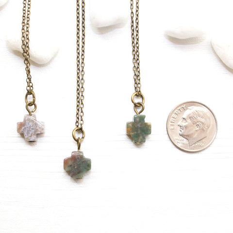 Mini Greek Cross Necklace - Natural Gemstone and Raw Crystal Jewelry