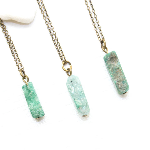 Mini Green Druzy Necklace - Natural Gemstone and Raw Crystal Jewelry