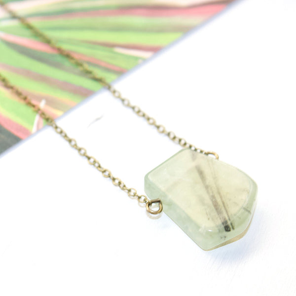 Dainty Prehnite Geometric Necklace - Natural Gemstone Jewelry
