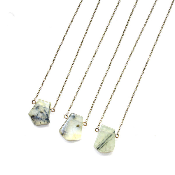 Dainty Prehnite Geometric Necklace - Natural Gemstone Jewelry