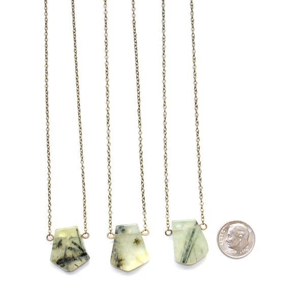 Dainty Prehnite Geometric Necklace - Natural Gemstone Jewelry