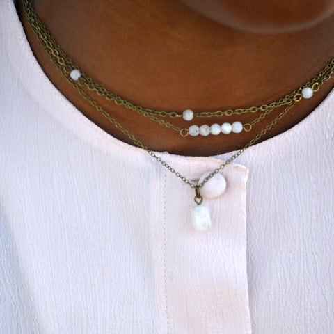Dainty Rainbow Moonstone Bar Necklace - Natural Gemstone Jewelry