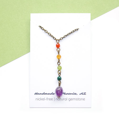 Rainbow Pebble Y Necklace