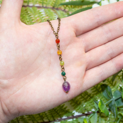 Rainbow Pebble Y Necklace