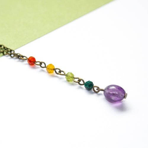 Rainbow Pebble Y Necklace