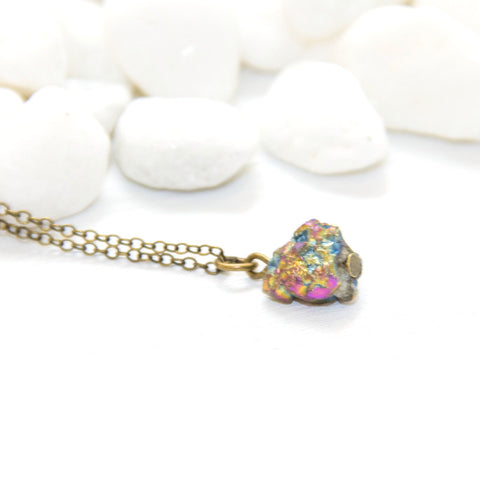 Mini Rainbow Cluster Necklace - Natural Gemstone and Raw Crystal Jewelry