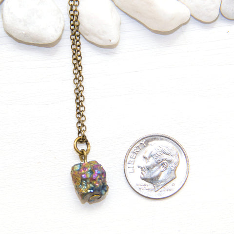 Mini Rainbow Cluster Necklace - Natural Gemstone and Raw Crystal Jewelry
